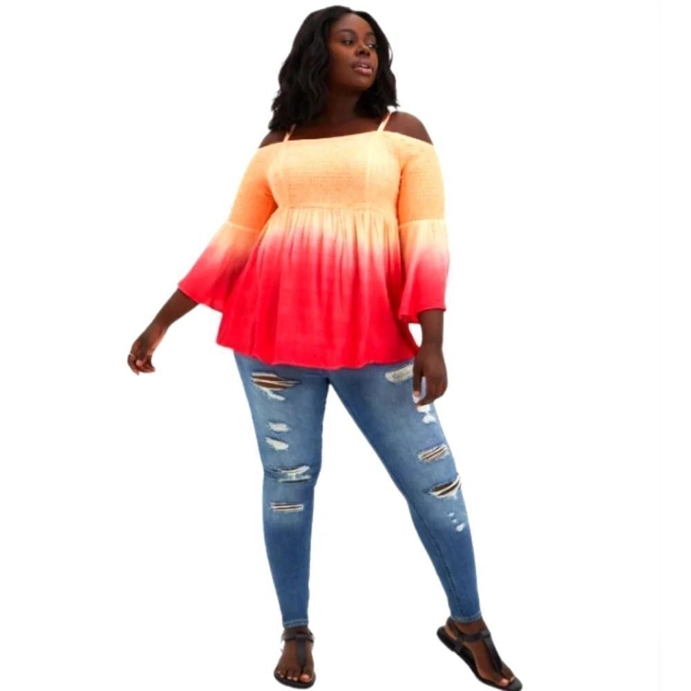 Torrid Rayon Smocked Bright Ombre Blouse Top Size 1X
